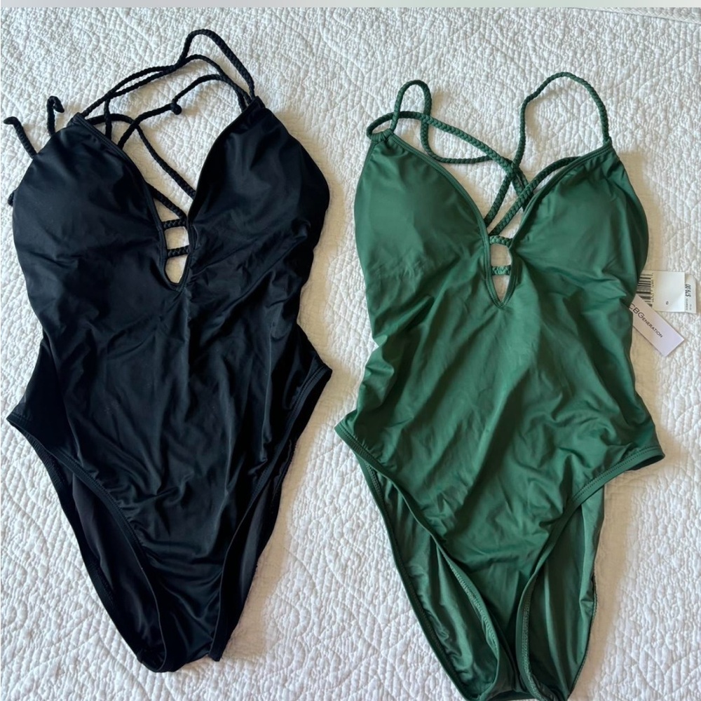 BCBGeneration Black and Green Women Swim One Pieces
